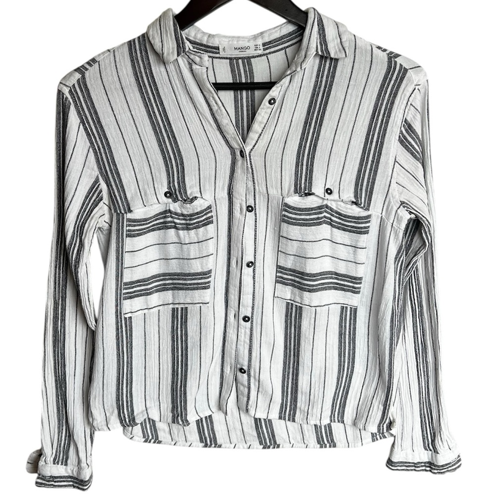 Mango Striped Dark Grey & White Women’s Button Down- Size 4